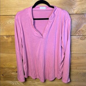Halife Women's Pink Long Sleeve Top XL V-Neck shirt Casual Feminine
